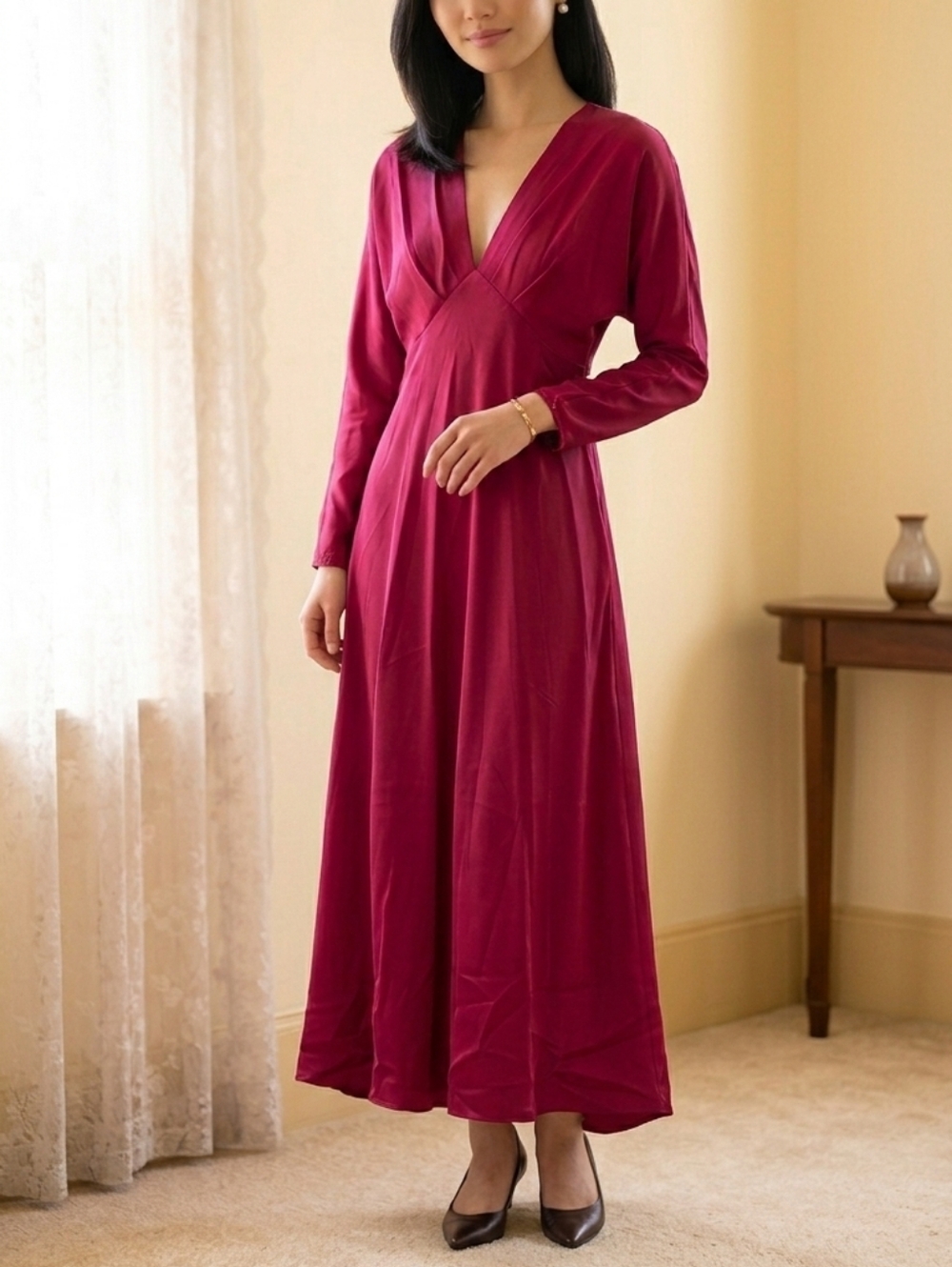 Elegant Fuschia Zara Long Sleeve Maxi Dress